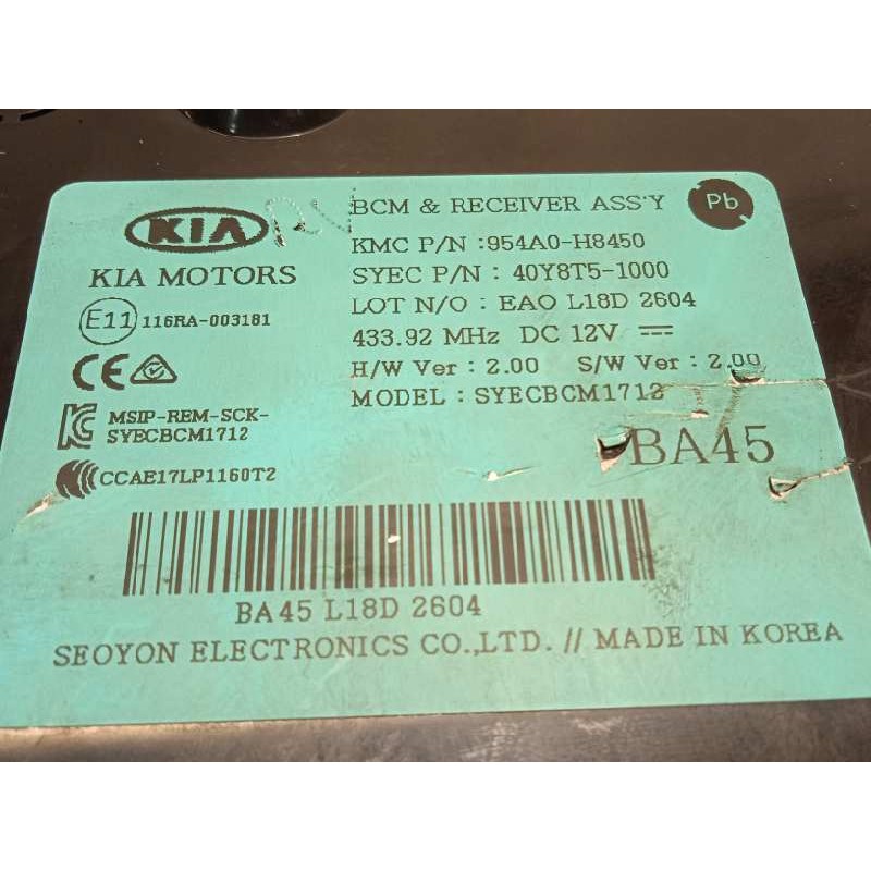 Recambio de modulo electronico para kia stonic (ybcuv) 1.0 tgdi cat referencia OEM IAM 954A0H8450  
