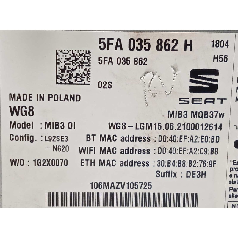 Recambio de sistema navegacion gps para seat leon sportstourer (kl8) fr referencia OEM IAM 5FA035862H  