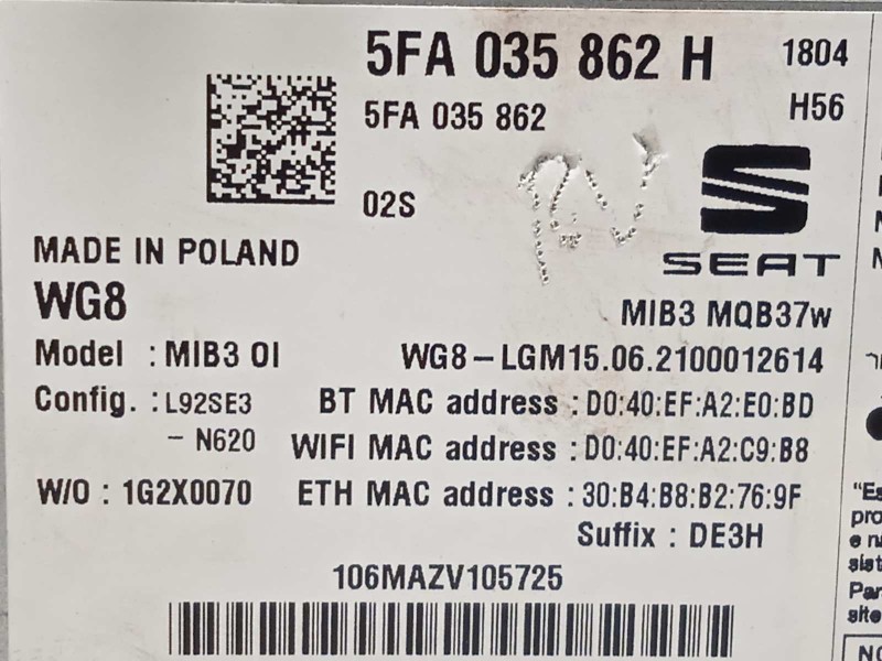 Recambio de sistema navegacion gps para seat leon sportstourer (kl8) fr referencia OEM IAM 5FA035862H  