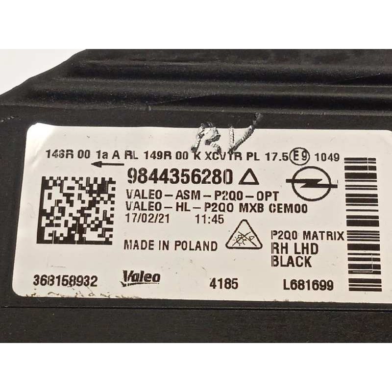 Recambio de faro derecho para opel mokka x selective start/stop 4x4 referencia OEM IAM 9844356280  L681699