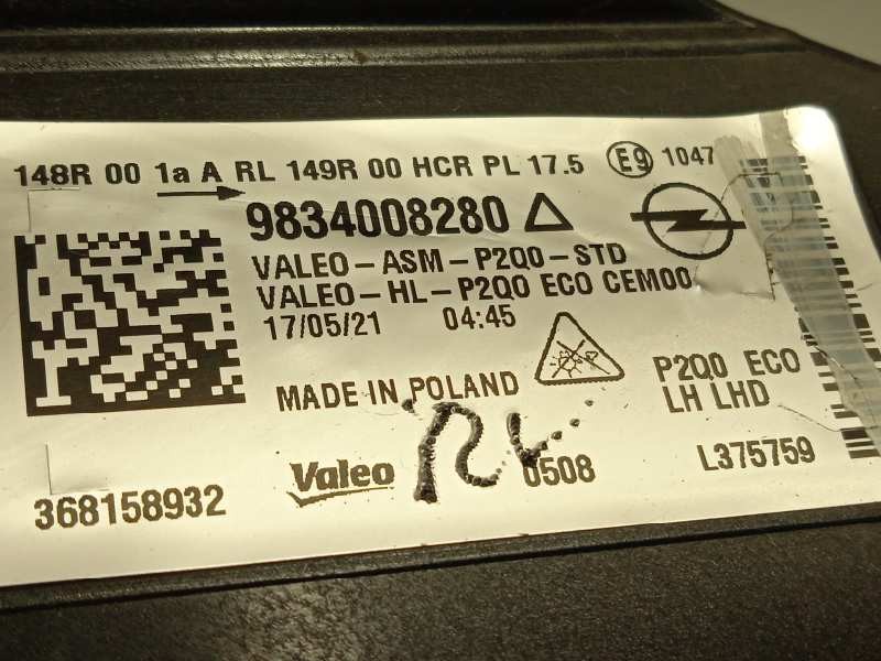 Recambio de faro izquierdo para opel mokka x referencia OEM IAM 9834008280  L375759