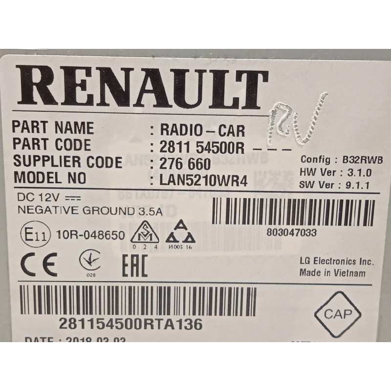 Recambio de sistema audio / radio cd para renault clio iv zen referencia OEM IAM 281154500R  