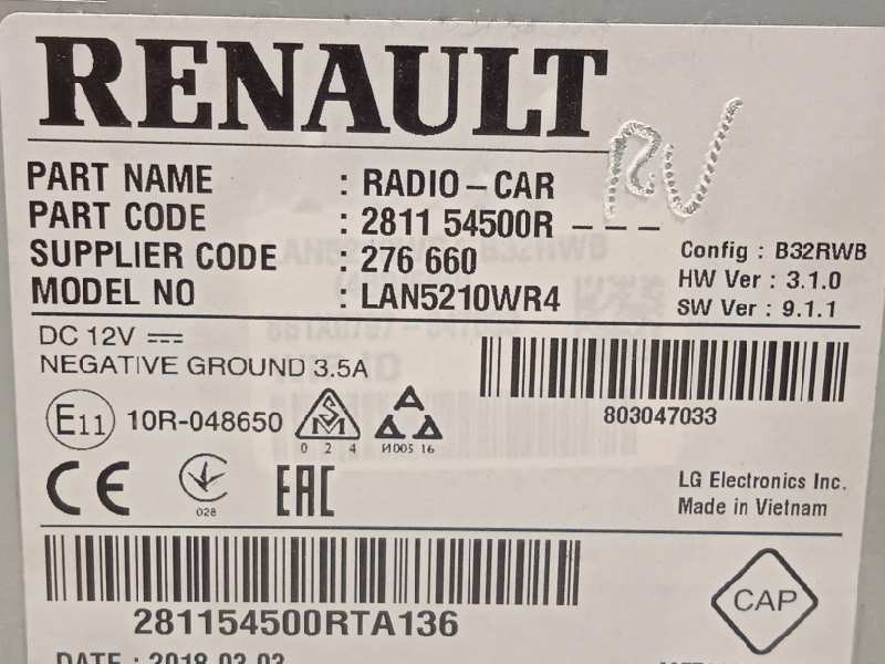 Recambio de sistema audio / radio cd para renault clio iv zen referencia OEM IAM 281154500R  