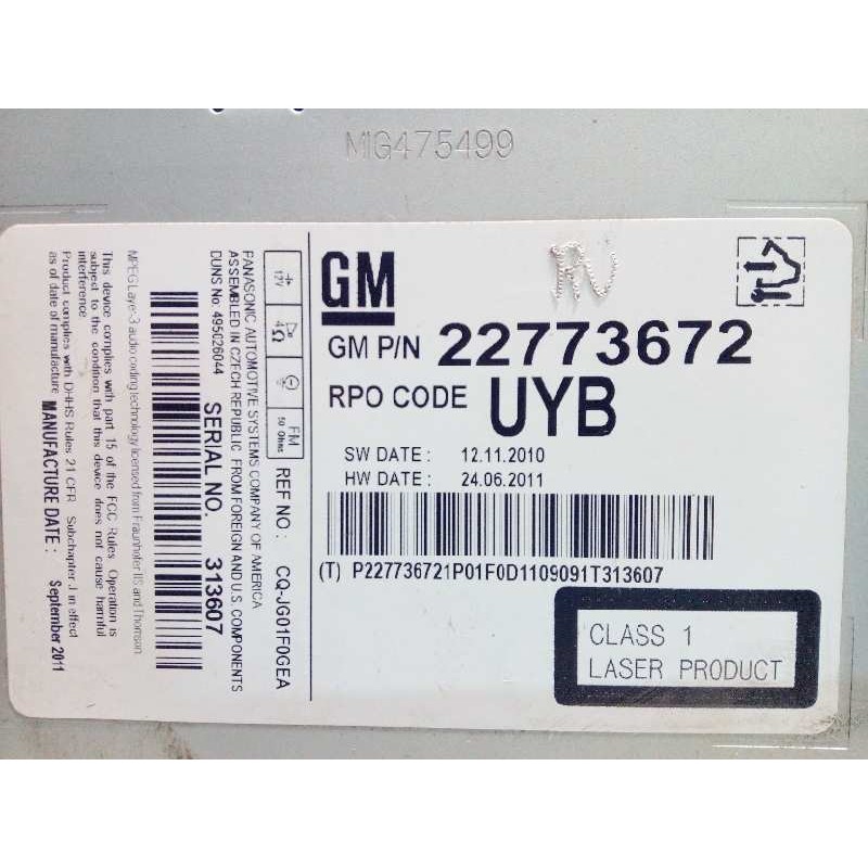 Recambio de sistema audio / radio cd para opel astra j lim. enjoy referencia OEM IAM 22773672  