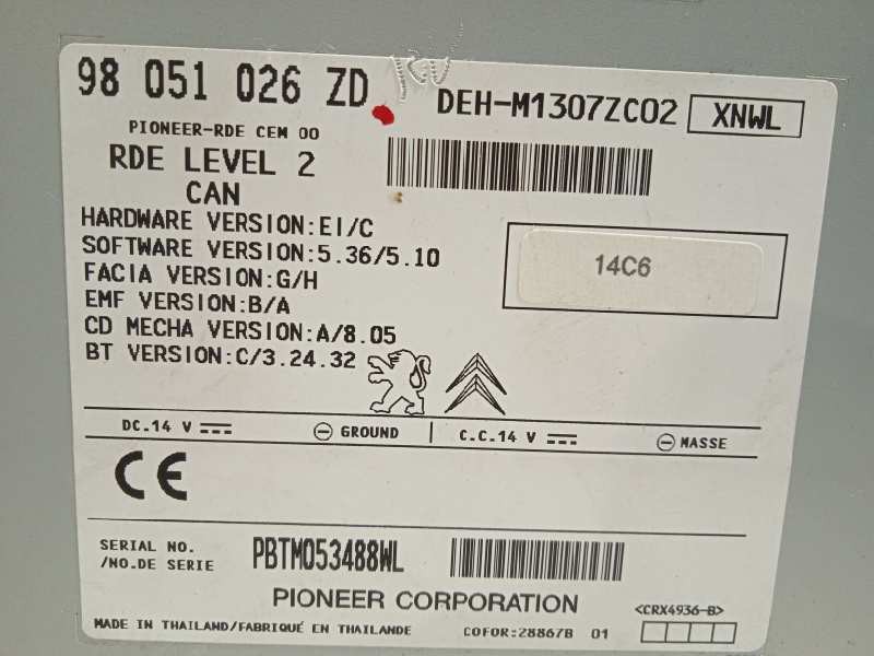 Recambio de sistema audio / radio cd para peugeot 208 access referencia OEM IAM 98051026ZD  16087579ZD