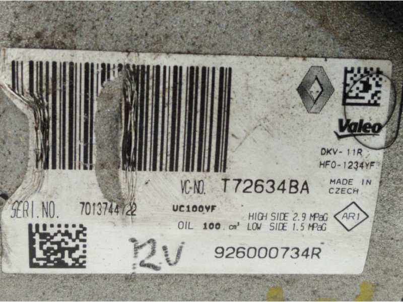 Recambio de compresor aire acondicionado para renault captur 1.2 tce energy referencia OEM IAM 926000734R  