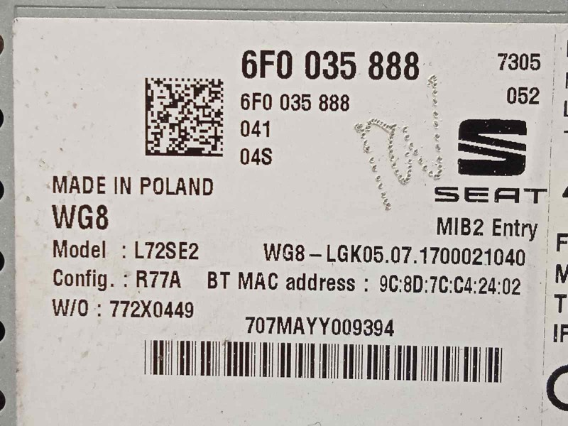 Recambio de sistema audio / radio cd para seat ibiza (kj1) reference referencia OEM IAM 6F0035888  6F0035888041