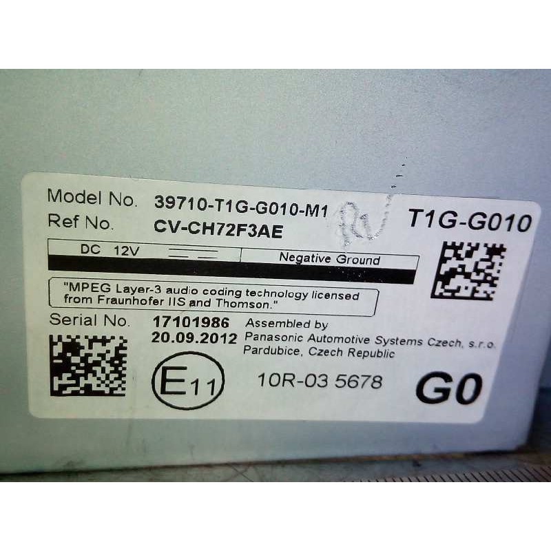 Recambio de pantalla multifuncion para honda cr-v elegance 4x4 referencia OEM IAM 39710T1GG010M1  39710T1GG01