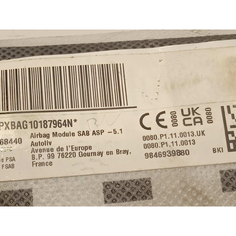 Recambio de airbag lateral derecho para peugeot 308 gt referencia OEM IAM 9846939880  