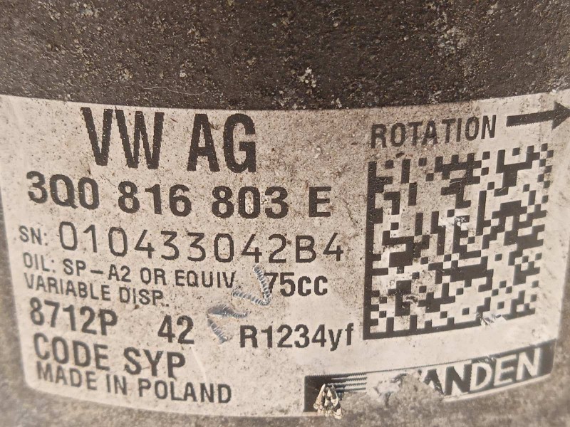 Recambio de compresor aire acondicionado para volkswagen t-cross 1.0 tsi referencia OEM IAM 3Q0816803E  