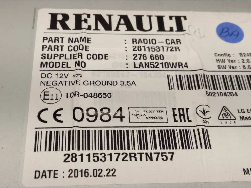 Recambio de sistema audio / radio cd para renault clio iv 1.5 dci diesel fap referencia OEM IAM 281153172R  