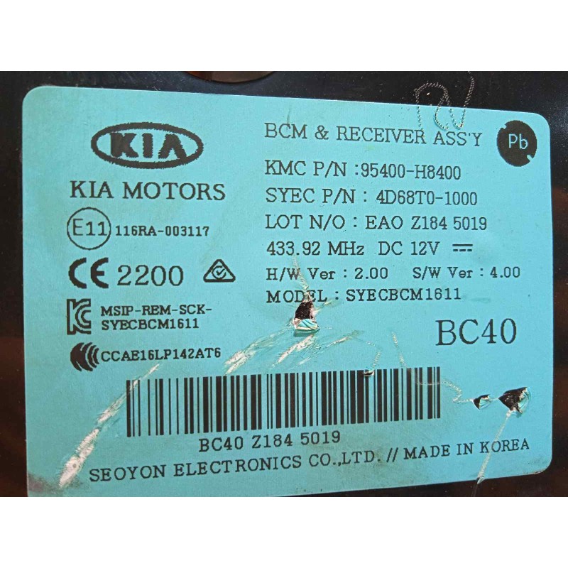 Recambio de modulo electronico para kia rio (yb) 1.2 cat referencia OEM IAM 95400H8400  