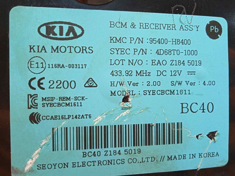 Recambio de modulo electronico para kia rio (yb) 1.2 cat referencia OEM IAM 95400H8400  
