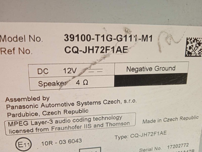 Recambio de sistema audio / radio cd para honda cr-v 1.6 dtec cat referencia OEM IAM 39100T1GG111M1  