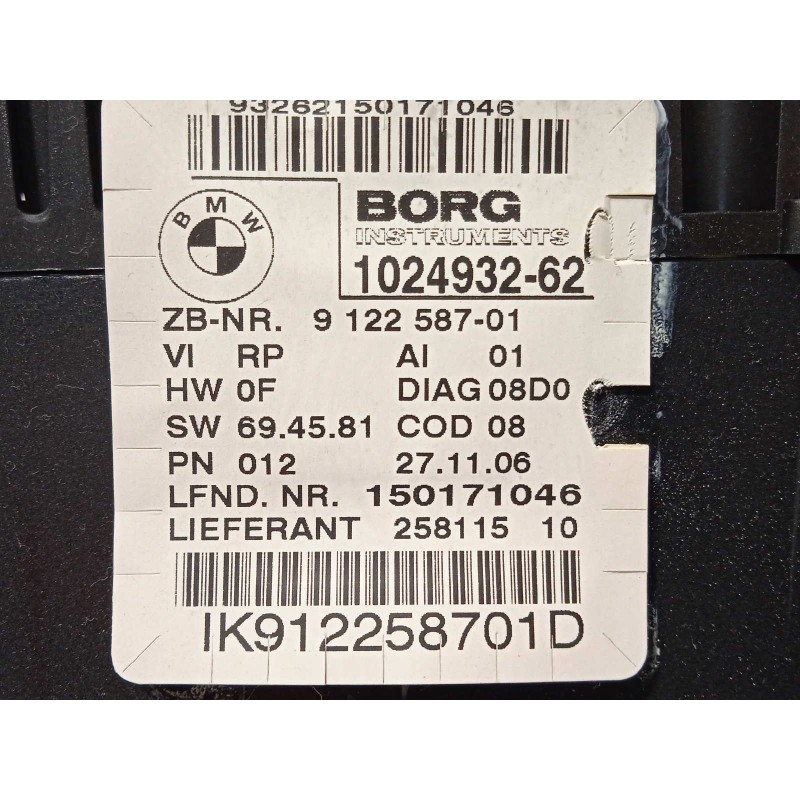 Recambio de cuadro instrumentos para bmw serie 1 berlina (e81/e87) 116i referencia OEM IAM 9122587  1024932