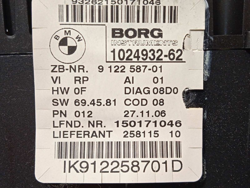 Recambio de cuadro instrumentos para bmw serie 1 berlina (e81/e87) 116i referencia OEM IAM 9122587  1024932