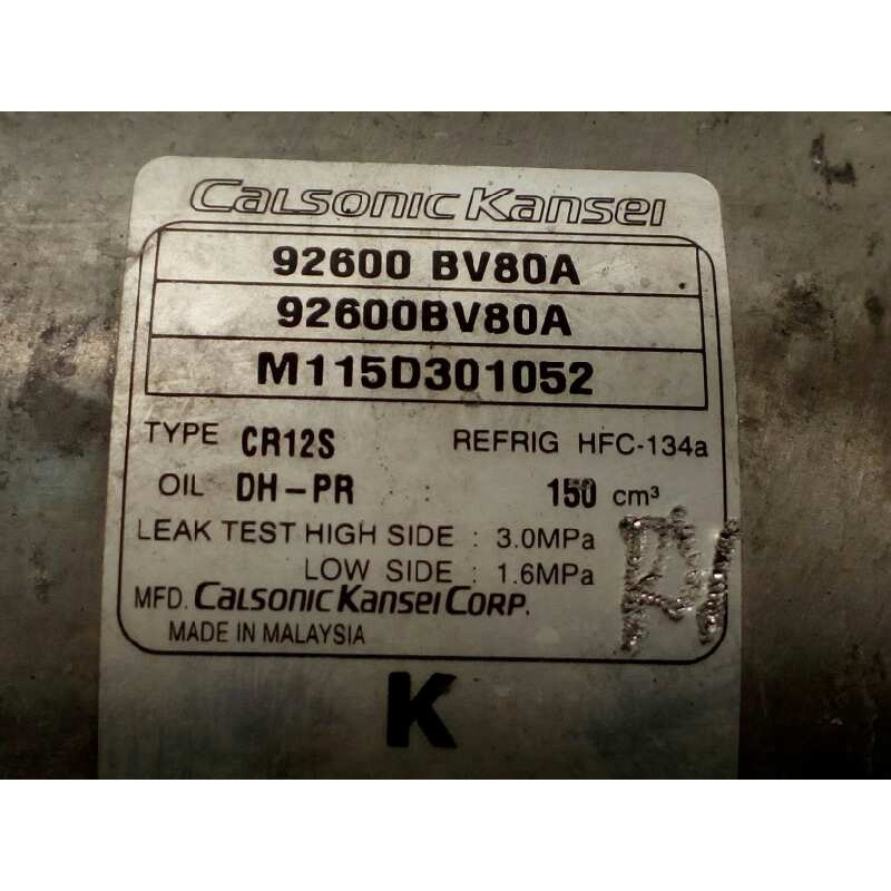 Recambio de compresor aire acondicionado para nissan juke (f15) tekna referencia OEM IAM 92600BV80A  M115D301052