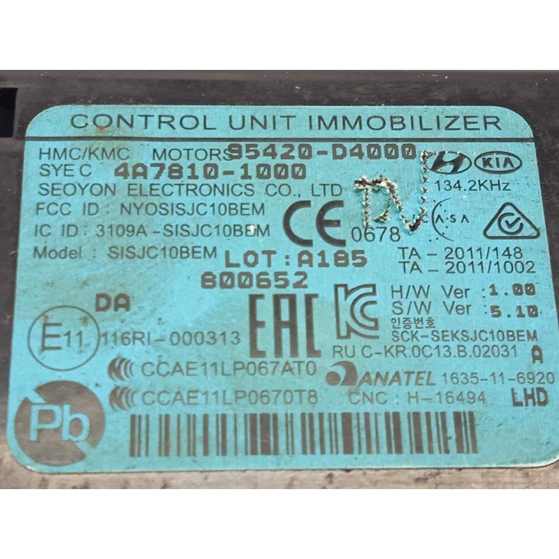 Recambio de modulo electronico para kia rio (yb) 1.2 cat referencia OEM IAM 95420D4000  