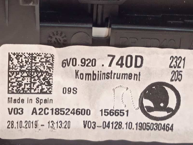 Recambio de cuadro instrumentos para skoda fabia combi 1.0 tsi referencia OEM IAM 6V0920740D  A2C18524600