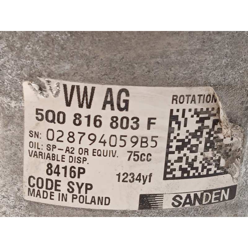 Recambio de compresor aire acondicionado para seat ibiza (kj1) reference referencia OEM IAM 5Q0816803F  
