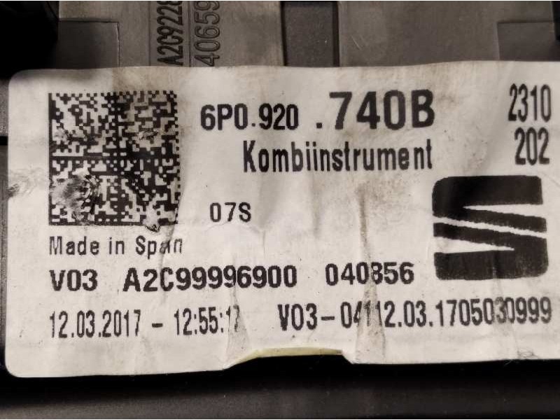 Recambio de cuadro instrumentos para seat ibiza (6j5) stylance referencia OEM IAM 6P0920740B  6P0920740C