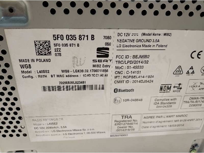 Recambio de sistema audio / radio cd para seat ibiza (6j5) stylance referencia OEM IAM 5F0035871B  5F0035871B2ZZ