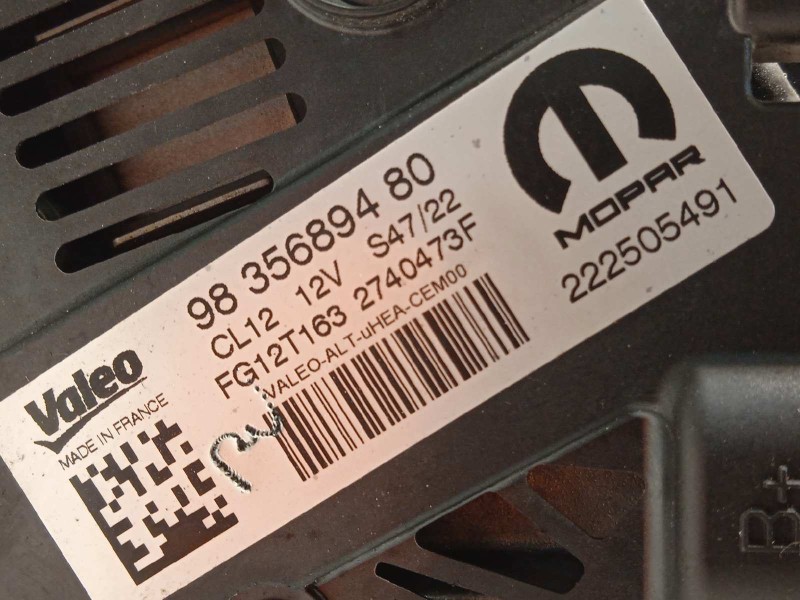 Recambio de alternador para peugeot 208 (p2) active referencia OEM IAM 9835689480 2740473F FG12T163
