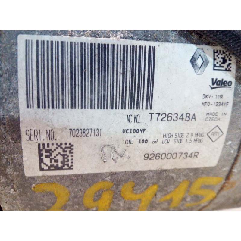 Recambio de compresor aire acondicionado para renault captur 0.9 energy referencia OEM IAM 926000734R  