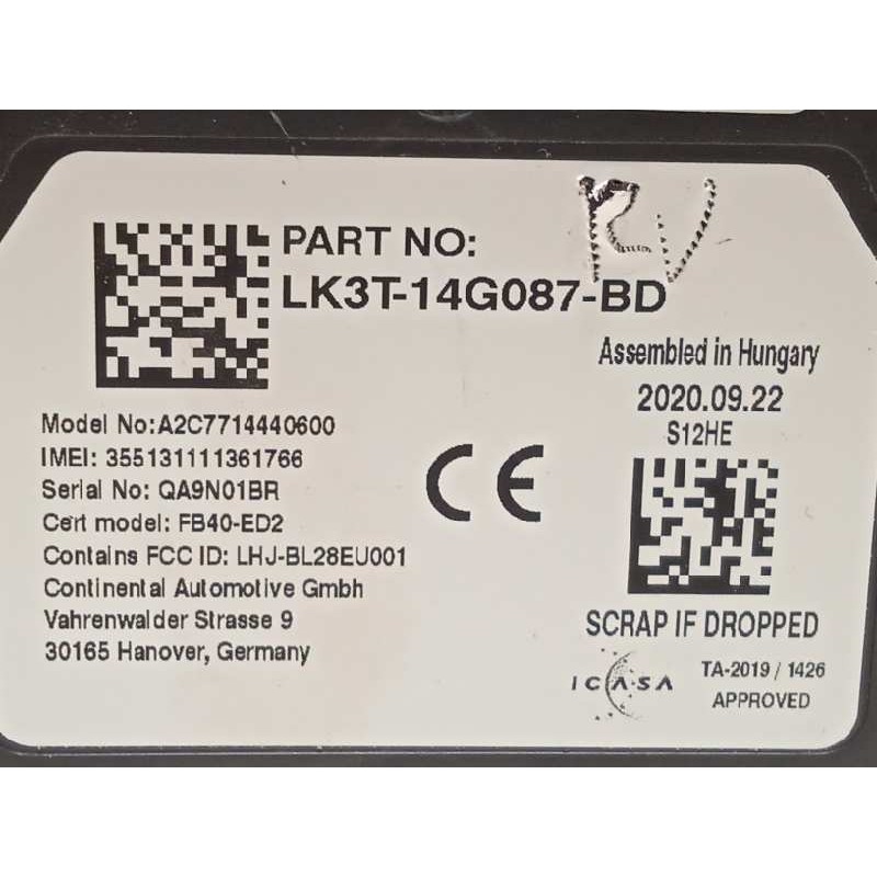 Recambio de centralita unidad control telefono para ford transit furgón (tts) referencia OEM IAM LK3T14G087BE  2552379