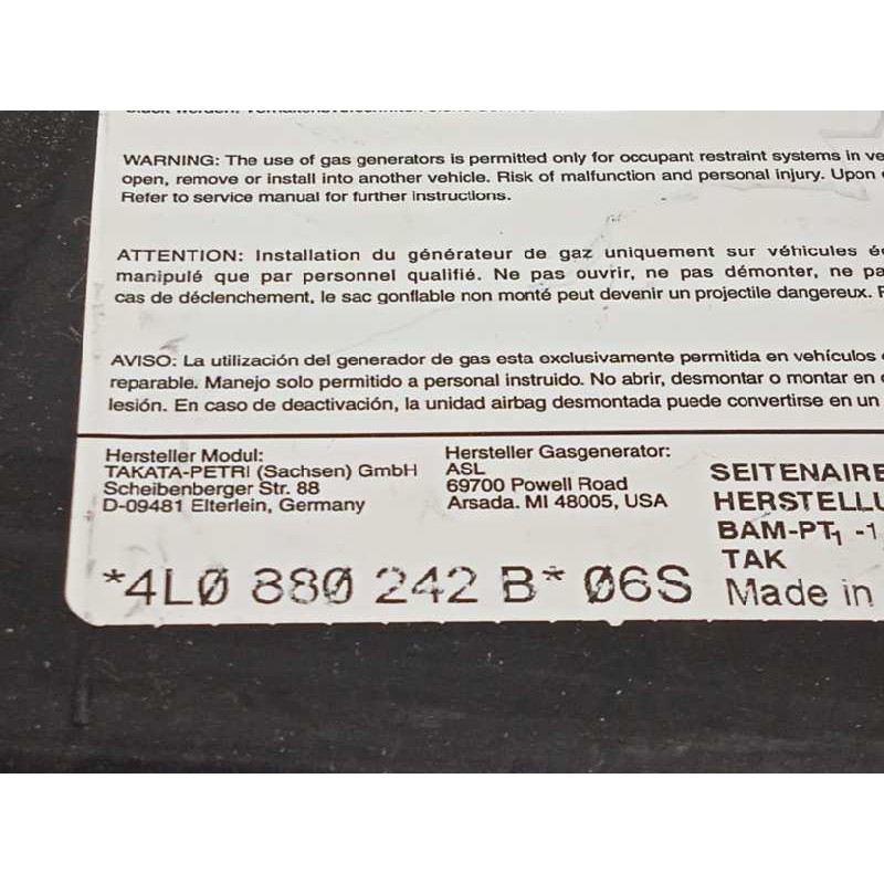 Recambio de airbag lateral delantero derecho para audi q7 (4l) 3.0 tdi referencia OEM IAM 4L0880242B  