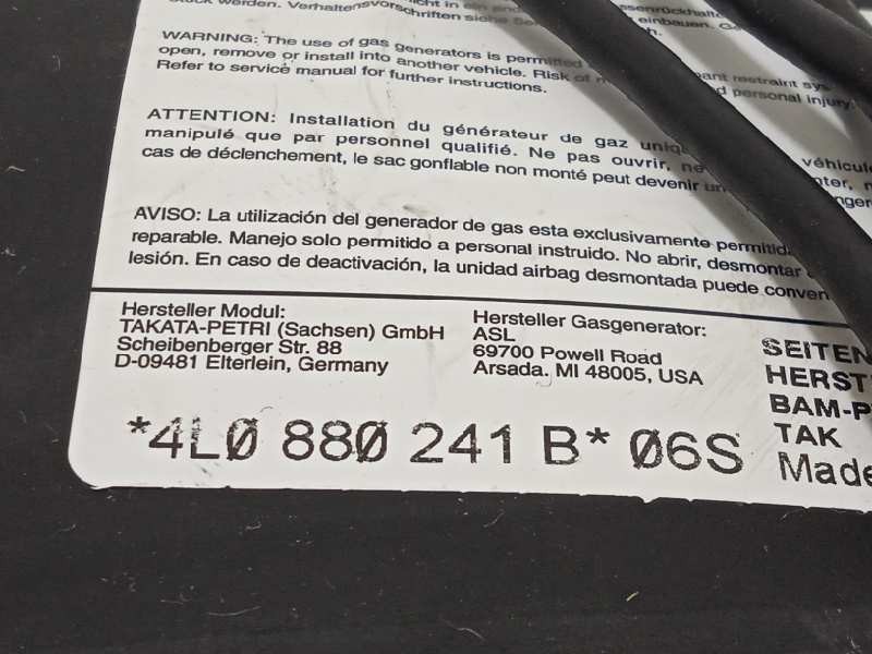 Recambio de airbag lateral delantero izquierdo para audi q7 (4l) 3.0 tdi referencia OEM IAM 4L0880241B  