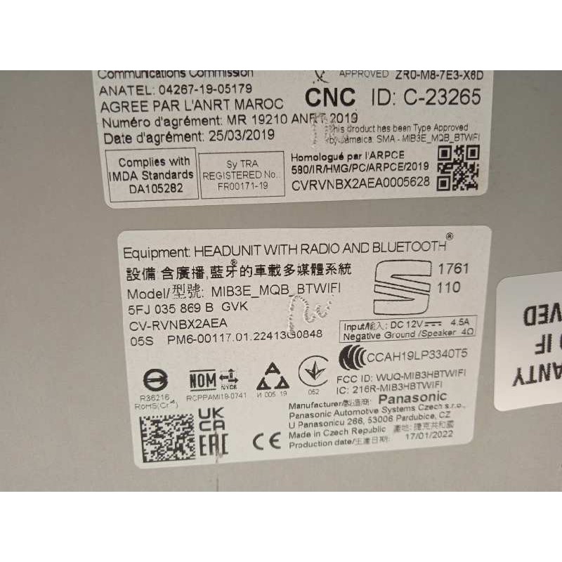 Recambio de pantalla multifuncion para seat ibiza (kj1) style referencia OEM IAM 5FJ035869B  5FJ035869BGVK