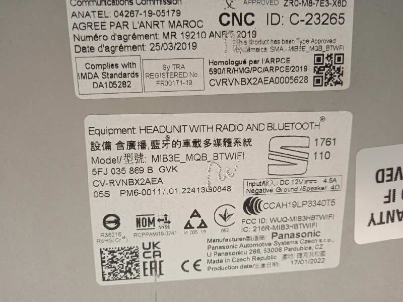 Recambio de pantalla multifuncion para seat ibiza (kj1) style referencia OEM IAM 5FJ035869B  5FJ035869BGVK