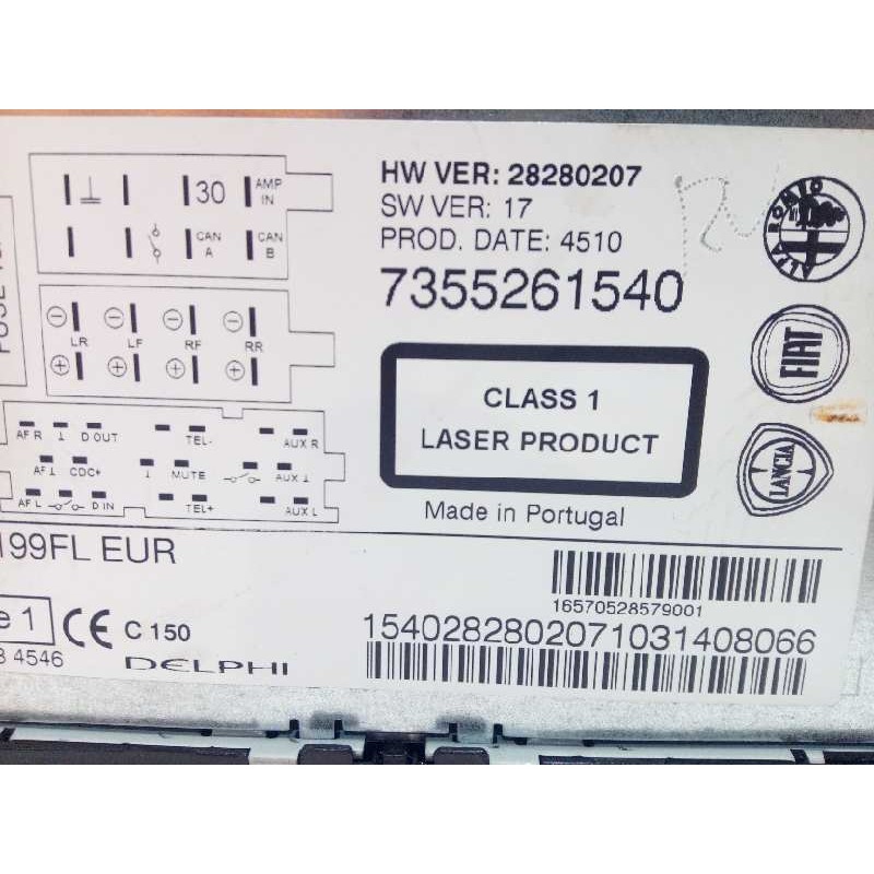 Recambio de sistema audio / radio cd para fiat punto (evo) (199) 1.4 cat referencia OEM IAM 7355261540  