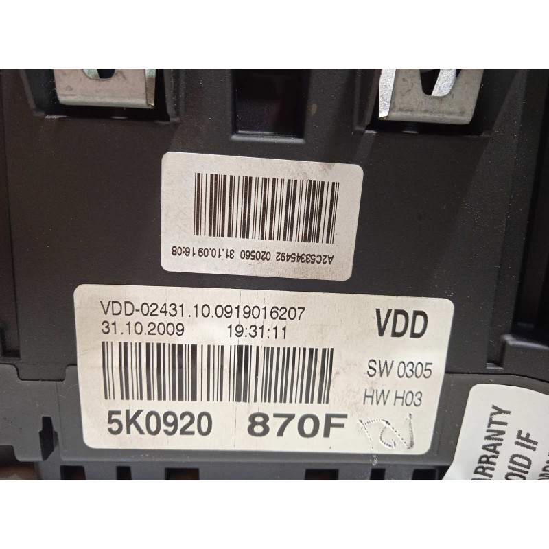Recambio de cuadro instrumentos para volkswagen golf vi (5k1) sport referencia OEM IAM 5K0920870F  