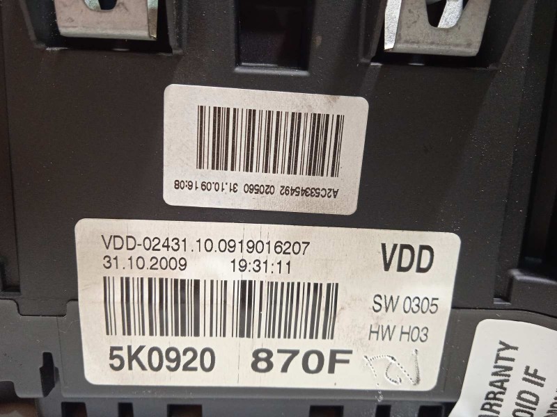 Recambio de cuadro instrumentos para volkswagen golf vi (5k1) sport referencia OEM IAM 5K0920870F  