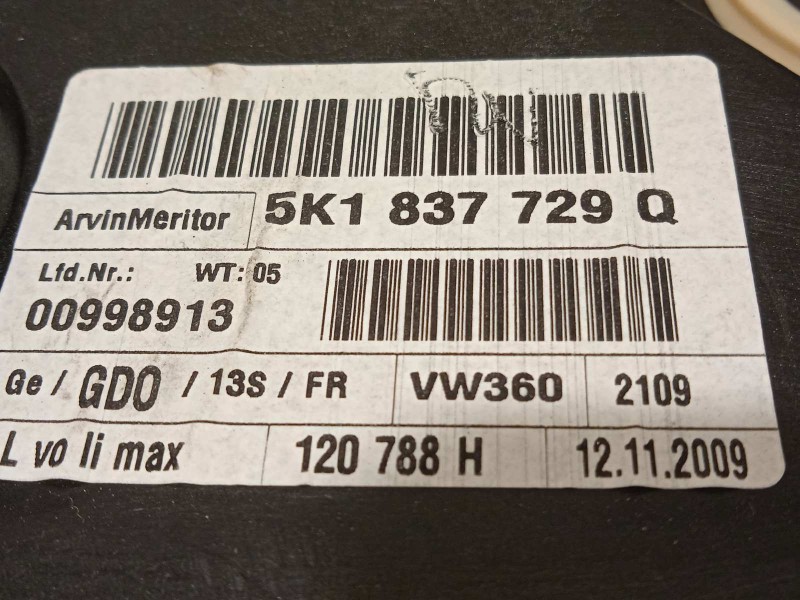 Recambio de elevalunas delantero izquierdo para volkswagen golf vi (5k1) sport referencia OEM IAM 5K1837729Q  5K0959701C