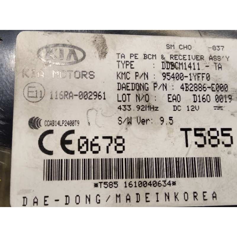 Recambio de modulo electronico para kia picanto 1.0 cat referencia OEM IAM 954001YFF0  