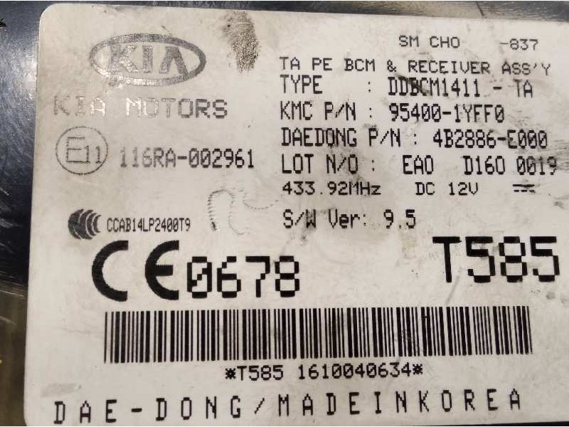 Recambio de modulo electronico para kia picanto 1.0 cat referencia OEM IAM 954001YFF0  