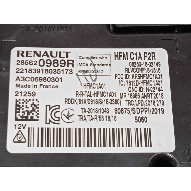 Recambio de modulo electronico para renault captur ii referencia OEM IAM 285S20989R  