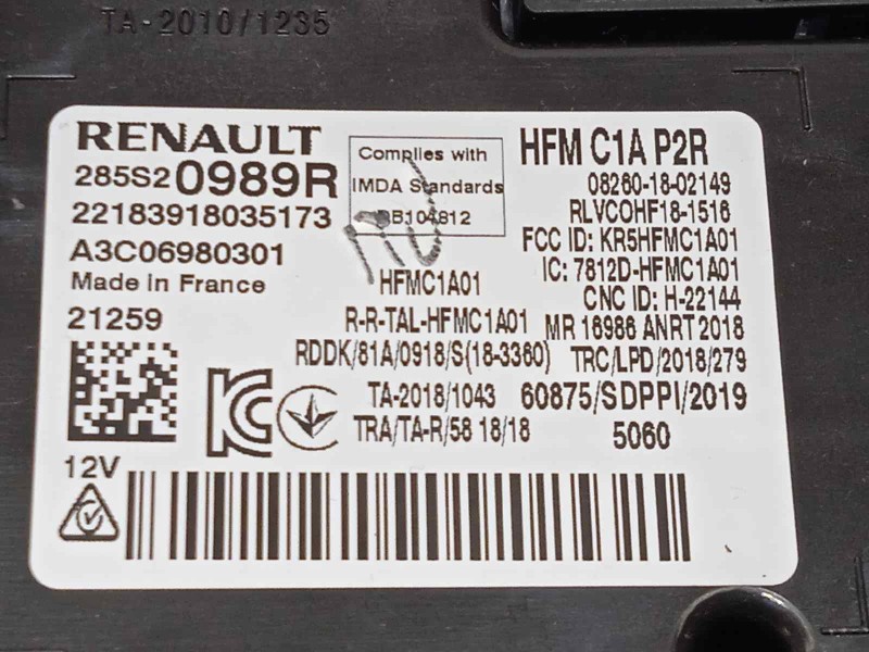 Recambio de modulo electronico para renault captur ii referencia OEM IAM 285S20989R  