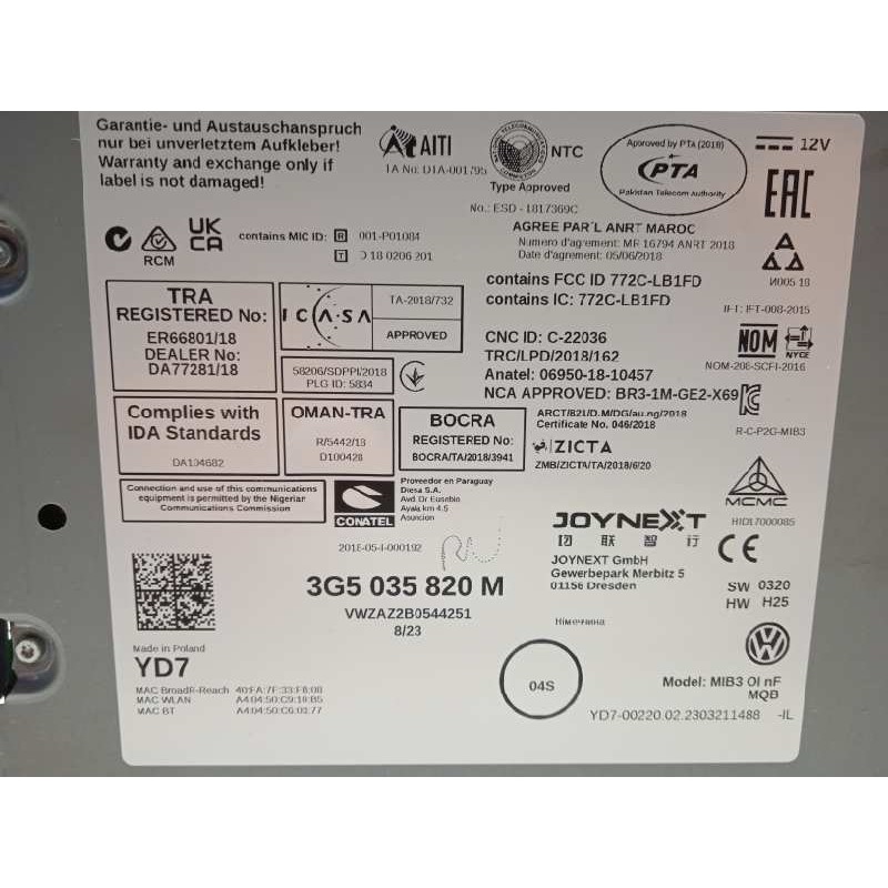 Recambio de sistema navegacion gps para volkswagen polo 1.0 tsi referencia OEM IAM 3G5035820M  