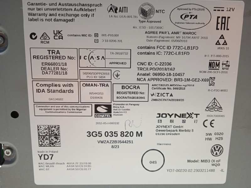 Recambio de sistema navegacion gps para volkswagen polo 1.0 tsi referencia OEM IAM 3G5035820M  
