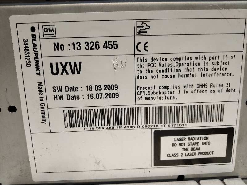 Recambio de sistema audio / radio cd para chevrolet cruze lt referencia OEM IAM 13326455  7612004306