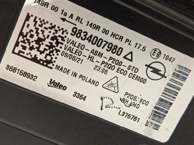 Recambio de faro derecho para opel mokka x referencia OEM IAM 9834007980  