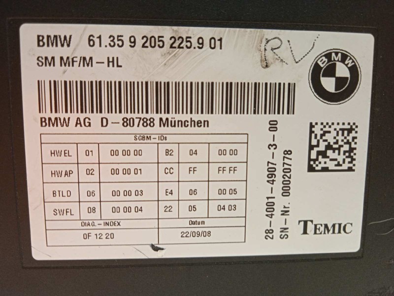 Recambio de modulo electronico para bmw serie 7 (f01/f02) 740i referencia OEM IAM 61359205225  
