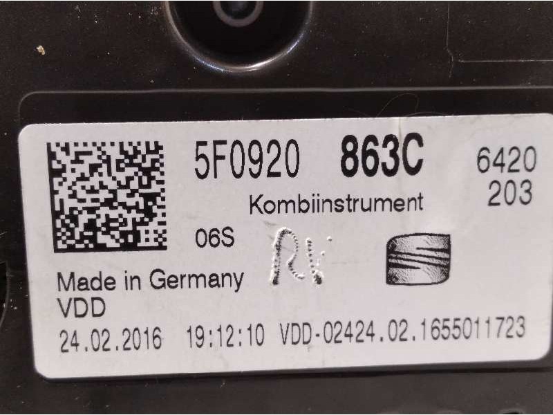 Recambio de cuadro instrumentos para seat leon (5f1) reference referencia OEM IAM 5F0920863C  A2C94680800