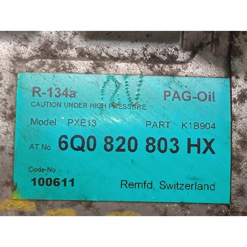 Recambio de compresor aire acondicionado para volkswagen polo (9n3) advance referencia OEM IAM 6Q0820803HX  