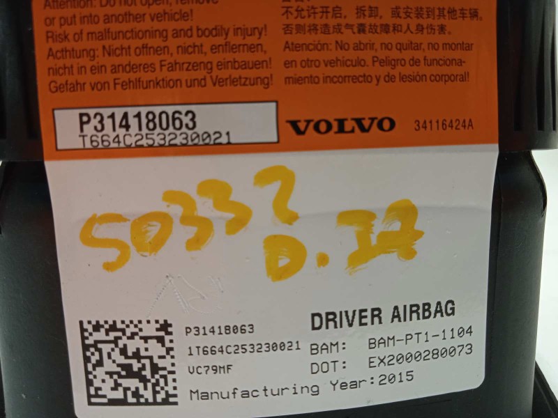 Recambio de airbag delantero izquierdo para volvo s60 lim. 2.0 diesel cat referencia OEM IAM 31418063  P13418063