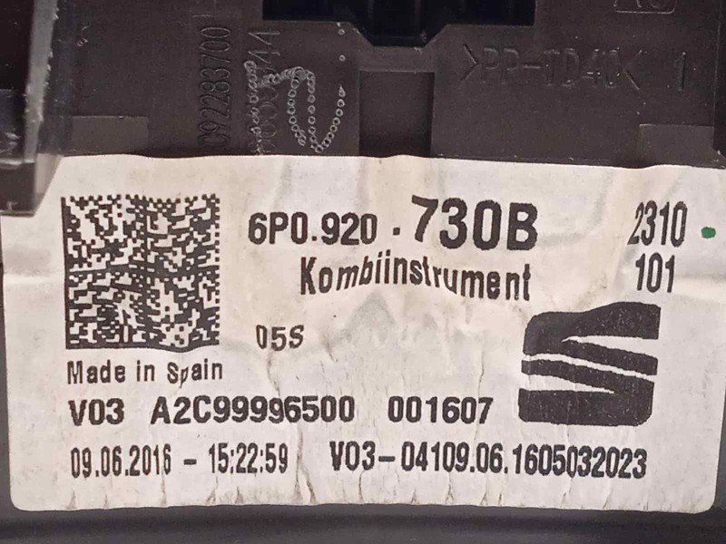 Recambio de cuadro instrumentos para seat ibiza (6p1) reference referencia OEM IAM 6P0920730B  
